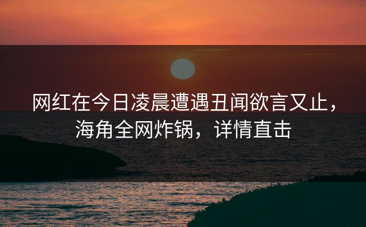 网红在今日凌晨遭遇丑闻欲言又止,海角全网炸锅,详情直击 网红在今日凌晨遭遇丑闻欲言又止,海角全网炸锅,详情直击