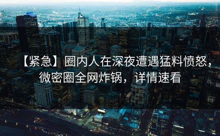 【紧急】圈内人在深夜遭遇猛料愤怒，微密圈全网炸锅，详情速看