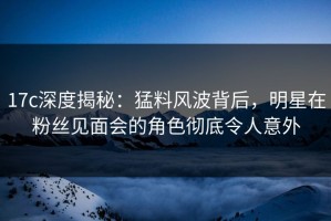 17c深度揭秘：猛料风波背后，明星在粉丝见面会的角色彻底令人意外