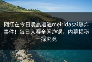 网红在今日凌晨遭遇meiridasai爆炸事件！每日大赛全网炸锅，内幕揭秘一探究竟