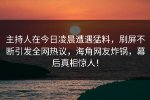 主持人在今日凌晨遭遇猛料，刷屏不断引发全网热议，海角网友炸锅，幕后真相惊人！
